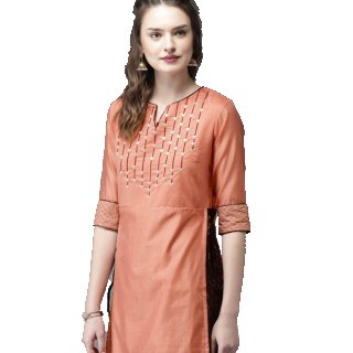 Anouk Women Peach-Coloured & Red Embroidered Kurta with Palazzos at Rs.1529